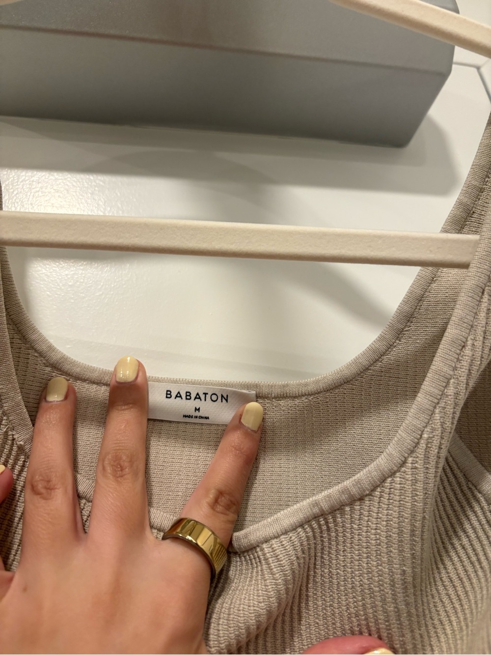 Babaton Ribbed Square-Neck Crop Tank - Beige - Picture 2 of 3